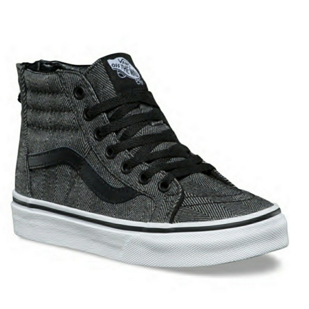 Vans - SK8 HI Zip Kids Sneakers oversized Herringbone black / white shoes SZ 13
